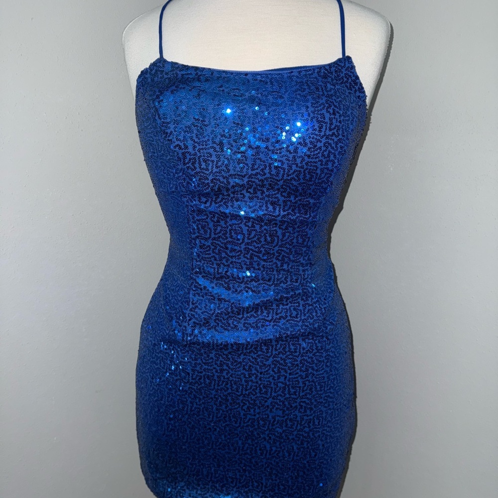 Blue Sequin Mini Dress